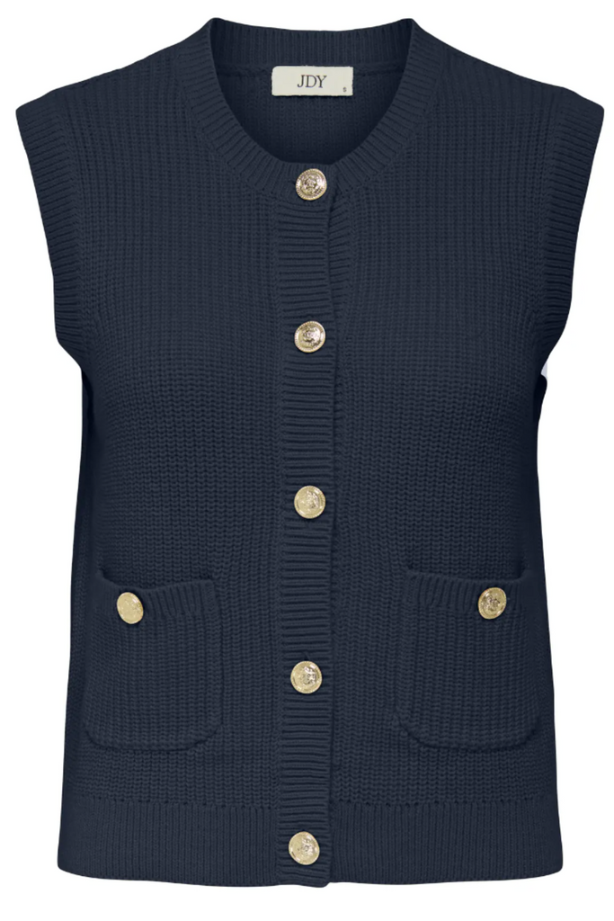 Stella O-Neck Navy Button Vest Top