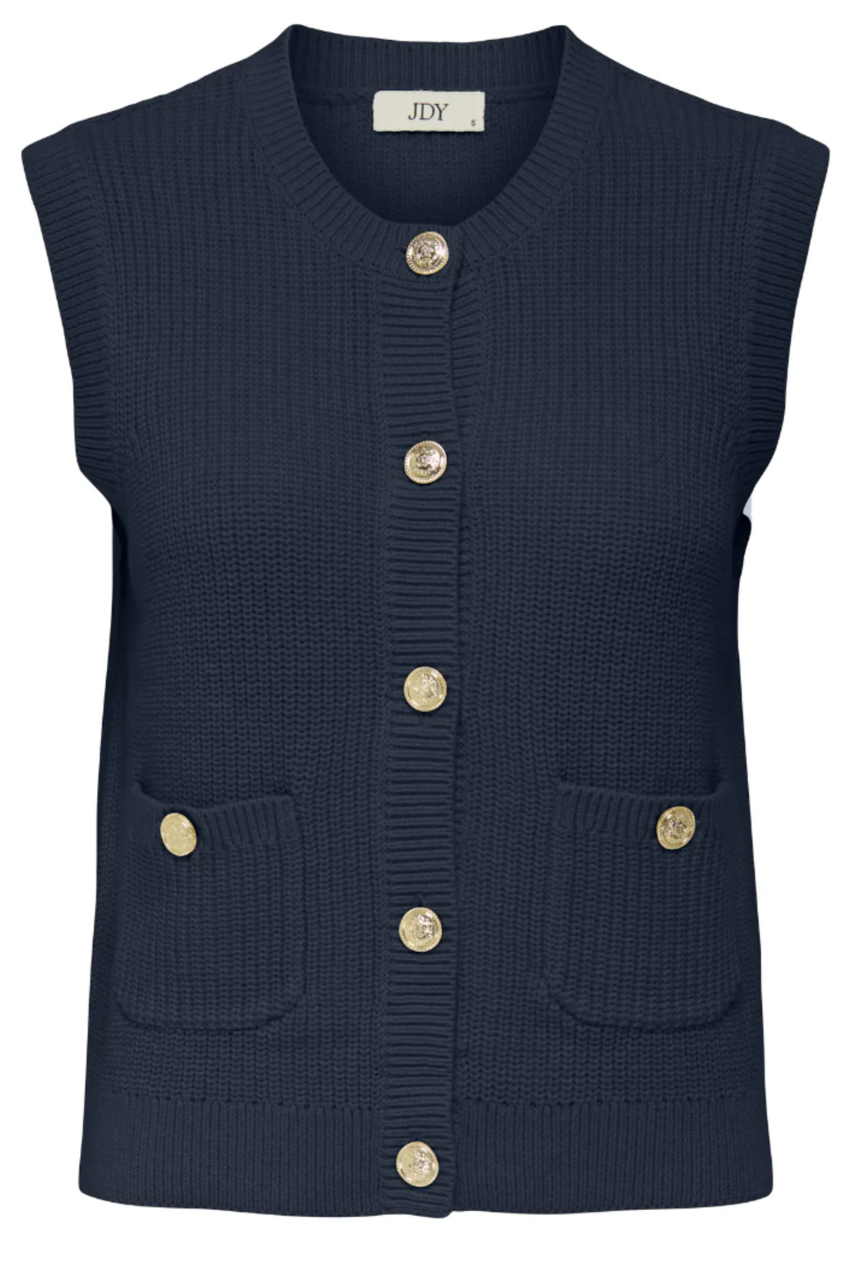 Stella O-Neck Navy Button Vest Top