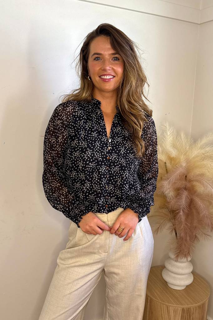 Bella Black & White Ditzy Print Top