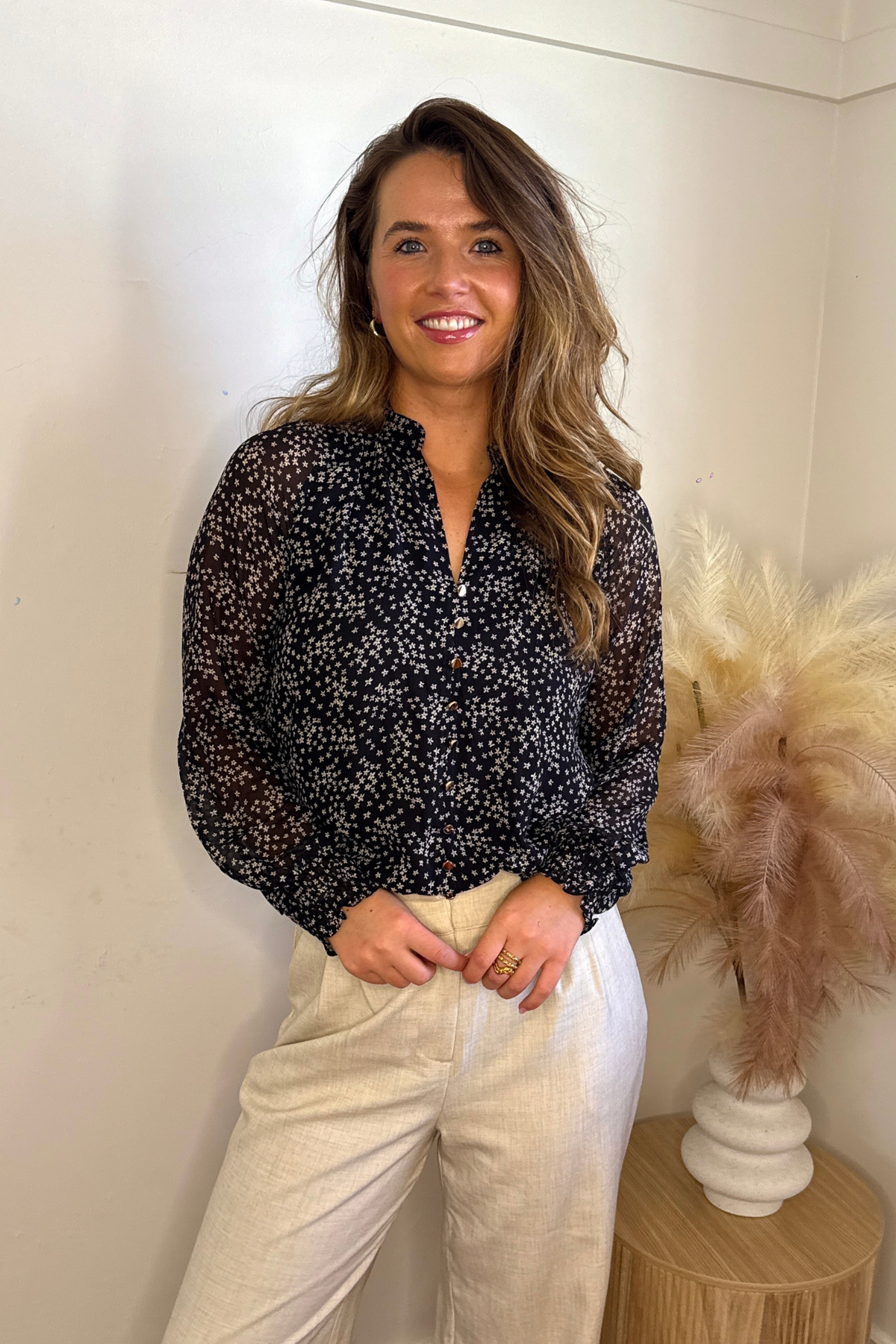 Bella Black & White Ditzy Print Top