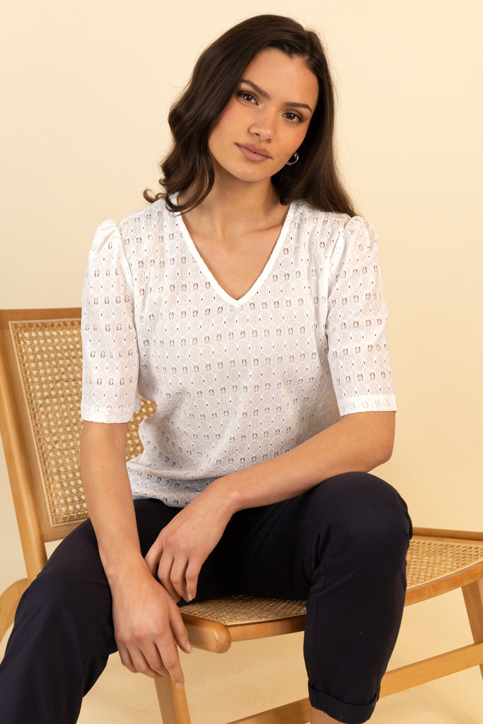 White Embroidered Anglaise Top
