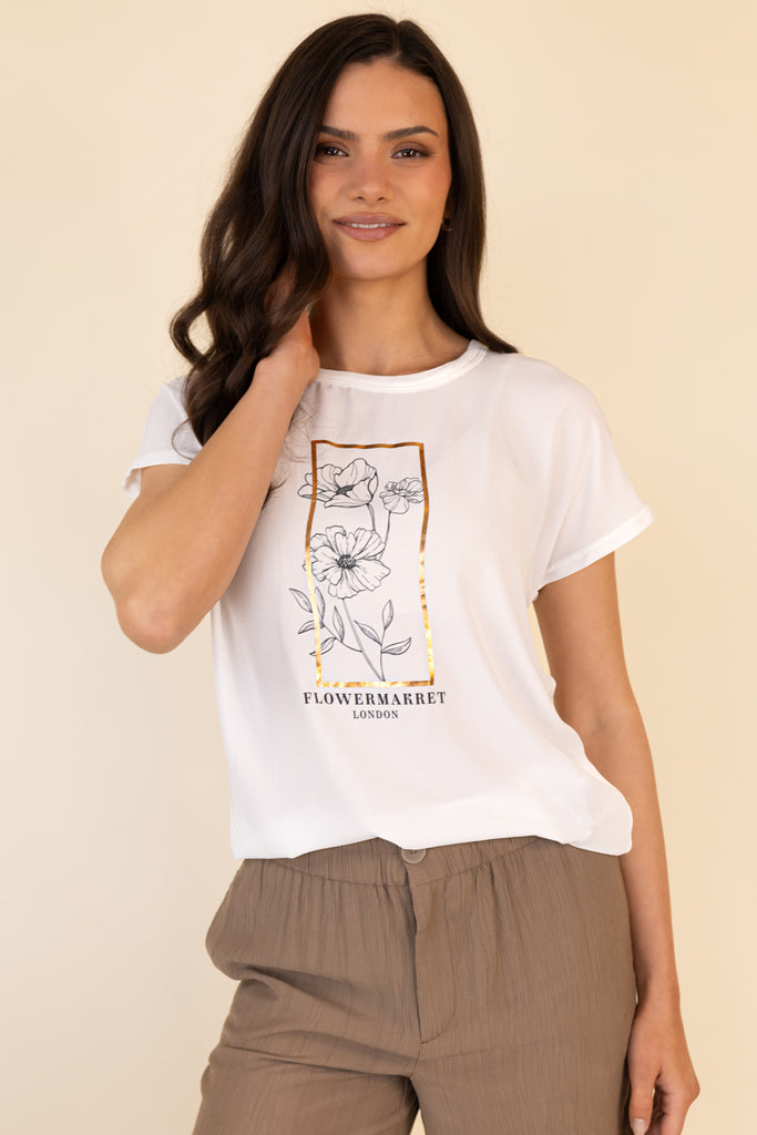 Flora White Foil Graphic Print T-Shirt