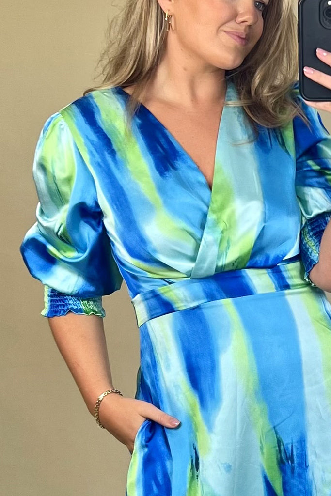 Cassie Blue & Green Abstract Print Dress
