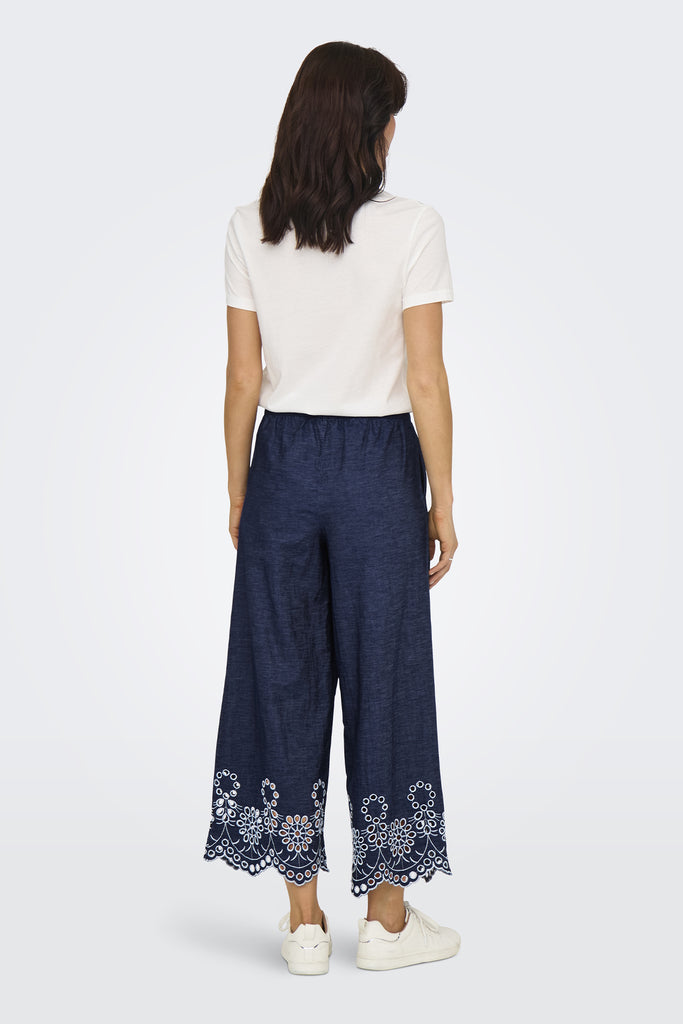 Margot Medium Blue Denim Embroidered Trousers