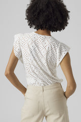 Tassa White O-Neck Frill Sleeve Top