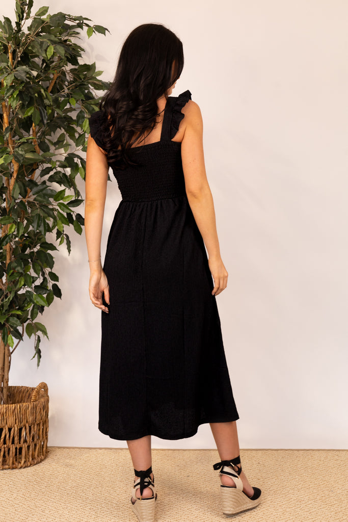 Luna Smock Black Midi Dress