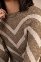 Eliza Beige & White Chevron Knit