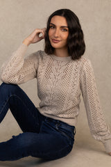 Mary Beige Glitter O-Neck Knit