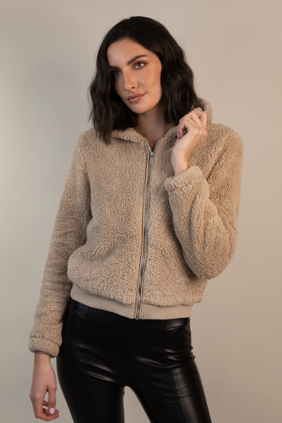 Anna Beige Sherpa Hooded Jacket