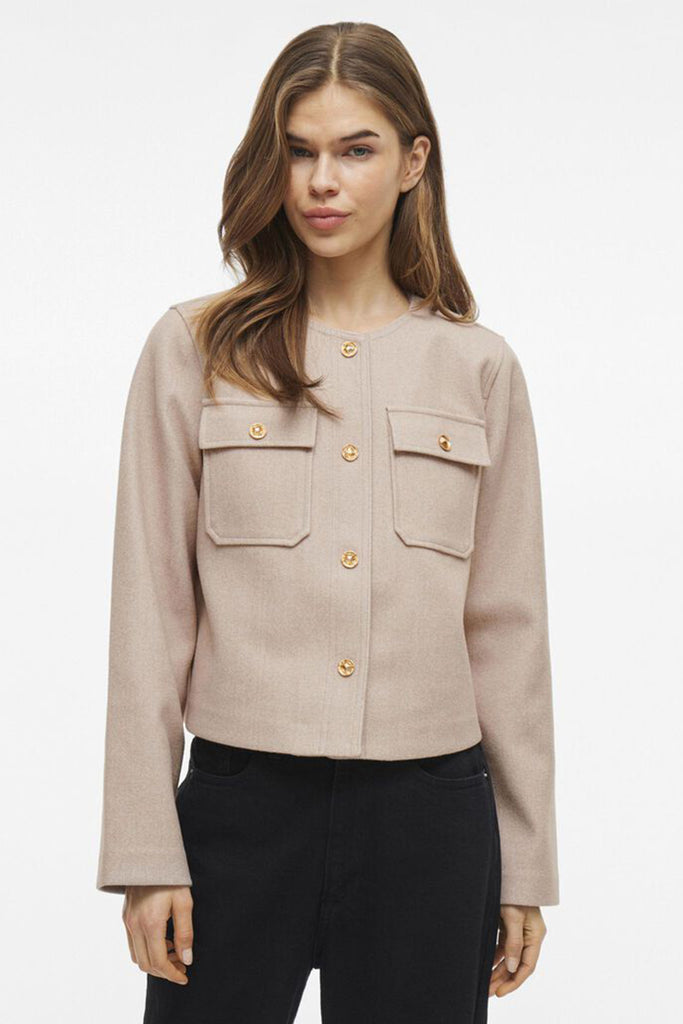 Solo Beige Melange Button Jacket