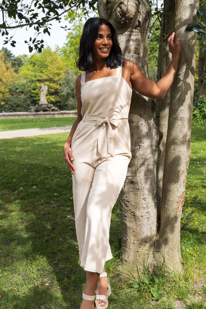 Conyon Stone Beige Belted Jumpsuit