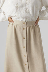 Melaney High Waisted Beige Button Skirt