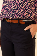 Biana Cotton Navy Academy Belted Chino