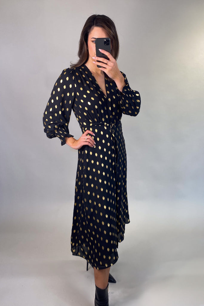 Megan Chiffon Black & Gold Print Dress