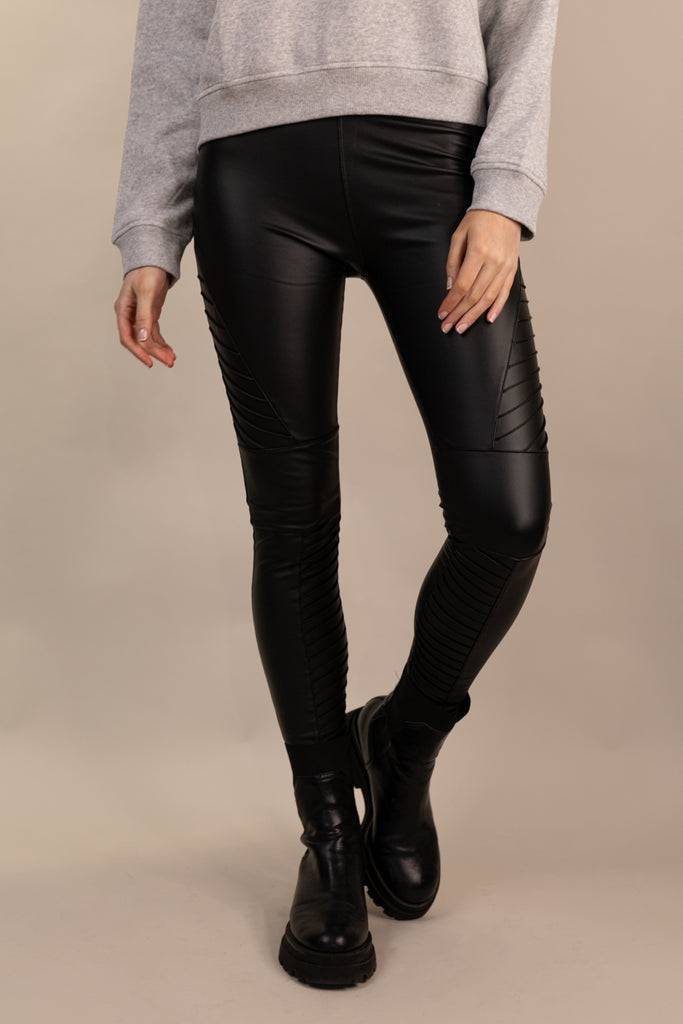 Black Ribbed Biker Leggings