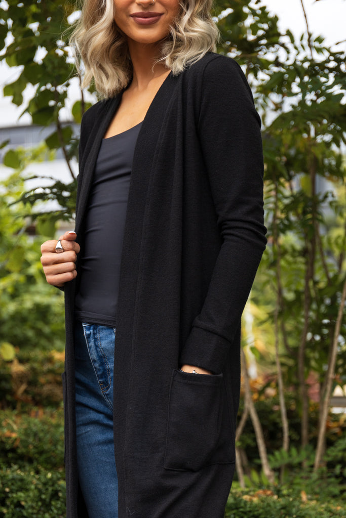 City Black Long Cardigan