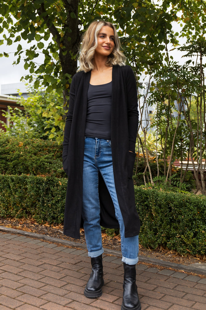 City Black Long Cardigan