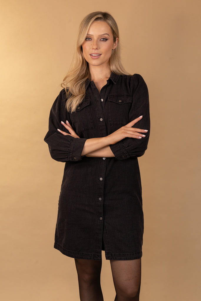 Felicia Washed Black Denim Dress