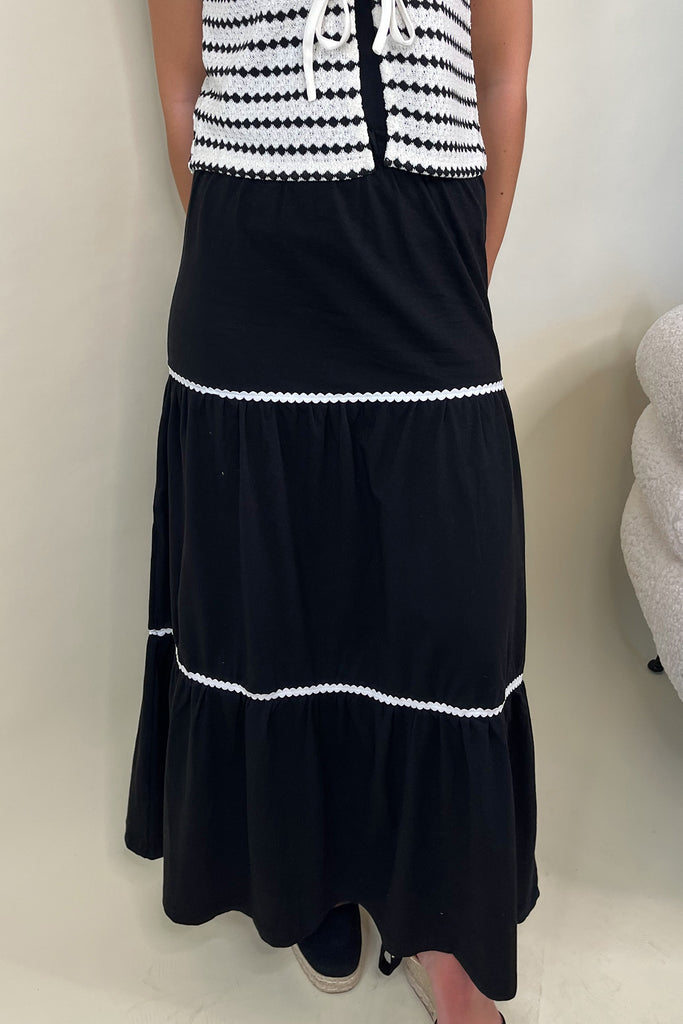 Erin Black Contrast Midi Skirt