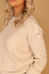 Lexsun O-Neck Button Beige Knit