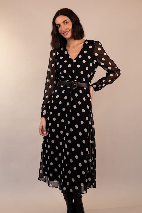 Dutti O-Neck Black & White Dot Dress