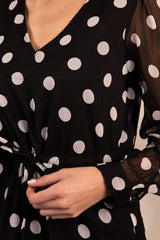 Dutti O-Neck Black & White Dot Dress