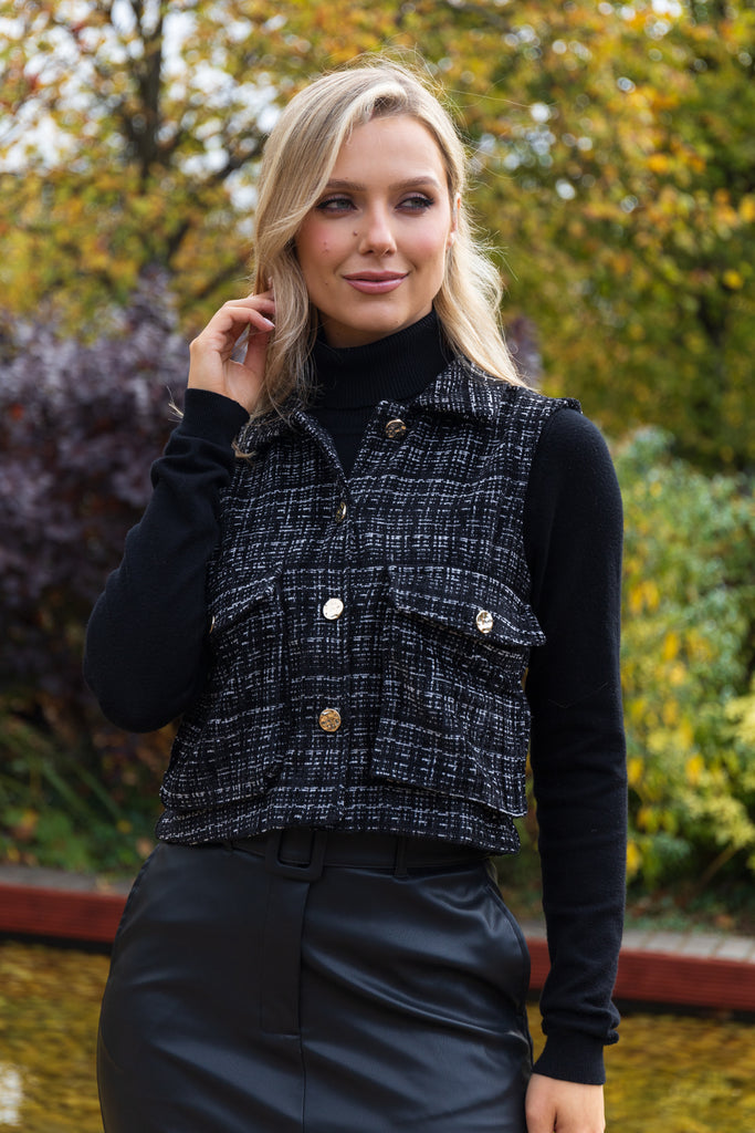 Clever Black Knit Waistcoat