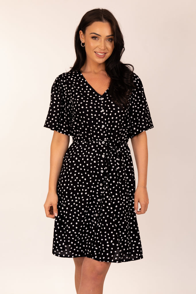 Rila Black Polka Dot Mini Dress