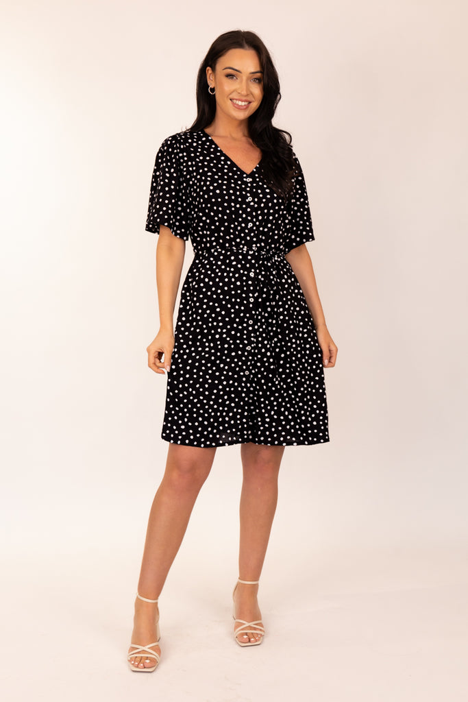 Rila Black Polka Dot Mini Dress