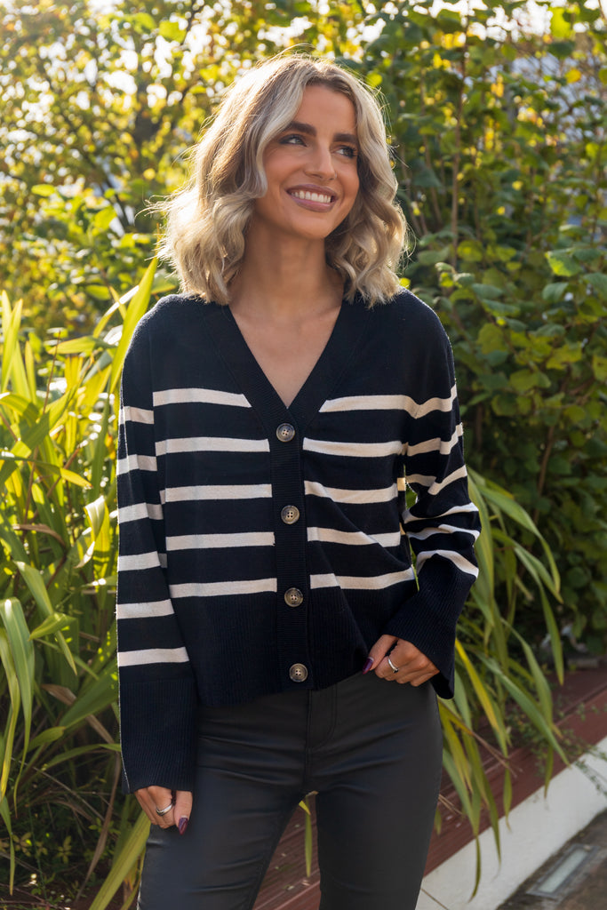 Sia Black & White Stripe Cardigan