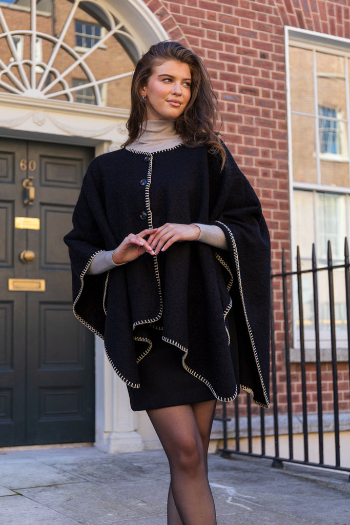 Santel Black Contrast Stitch Cape