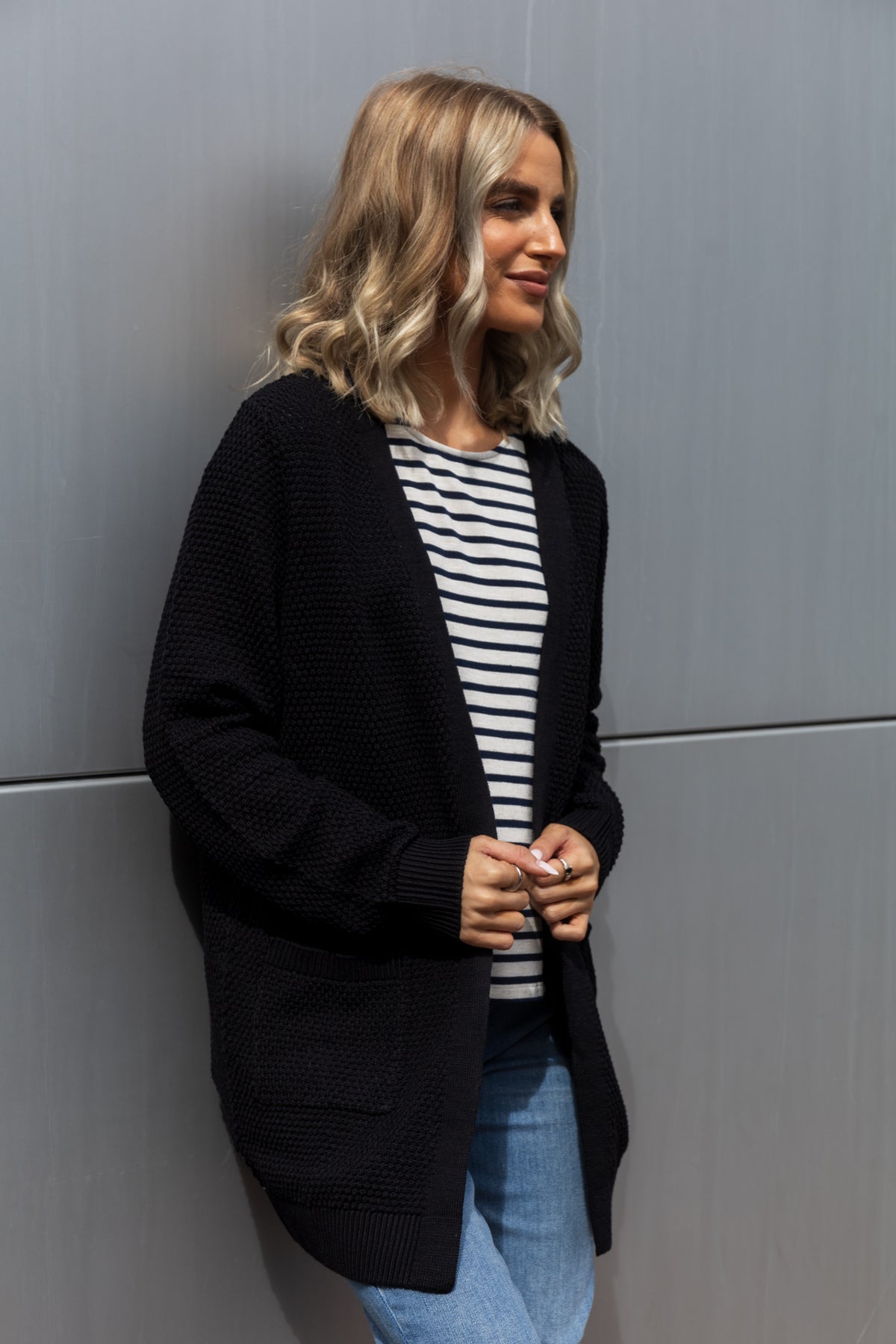 Dalo Black Textured Cardigan