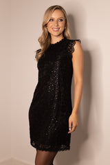 Colline Black Sequin Lace Shift Dress