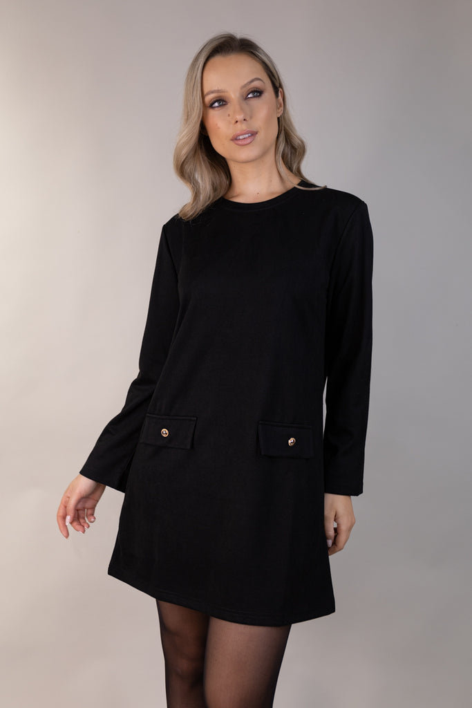 Kat Long Sleeve Short Black Dress