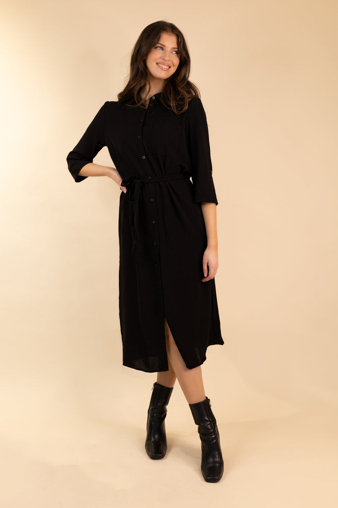 Lion Midi Black Shirt Dress