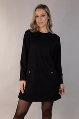 Kat Long Sleeve Short Black Dress