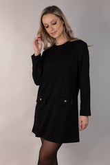 Kat Long Sleeve Short Black Dress