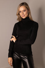 Happy Black Glitter Polo Neck Knit