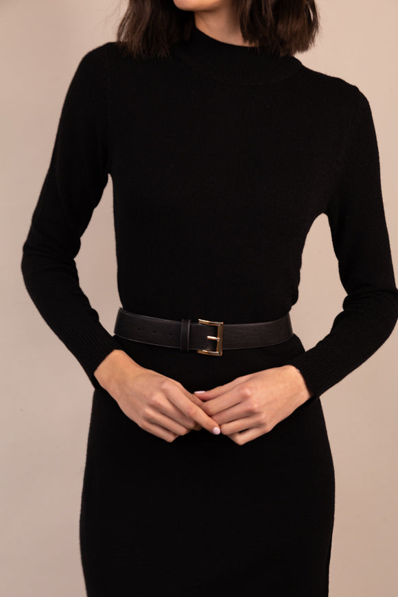 Viril Black Crew Neck Dress