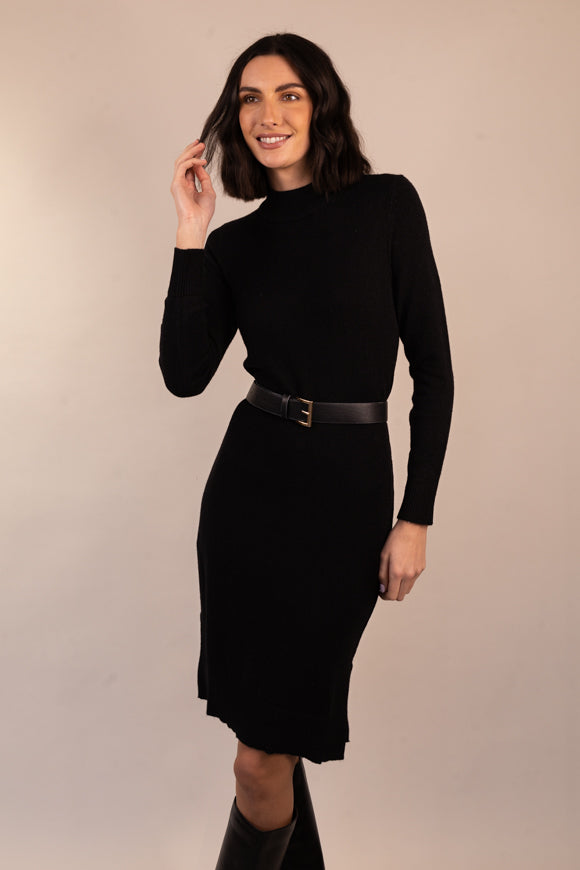 Viril Black Crew Neck Dress