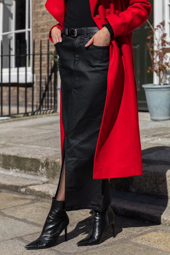 Kath High Waisted Coated Maxi Skirt