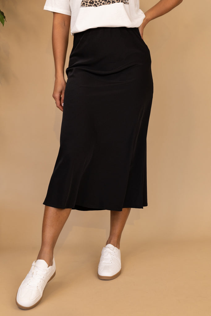 Franan High Waisted Black Midi Skirt