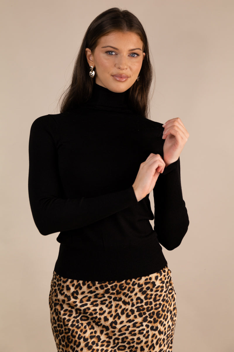 Venice Black Roll Neck