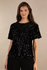 Faith Black O-Neck Sequin Top