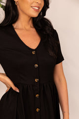 Gelina Black Button Mini Dress