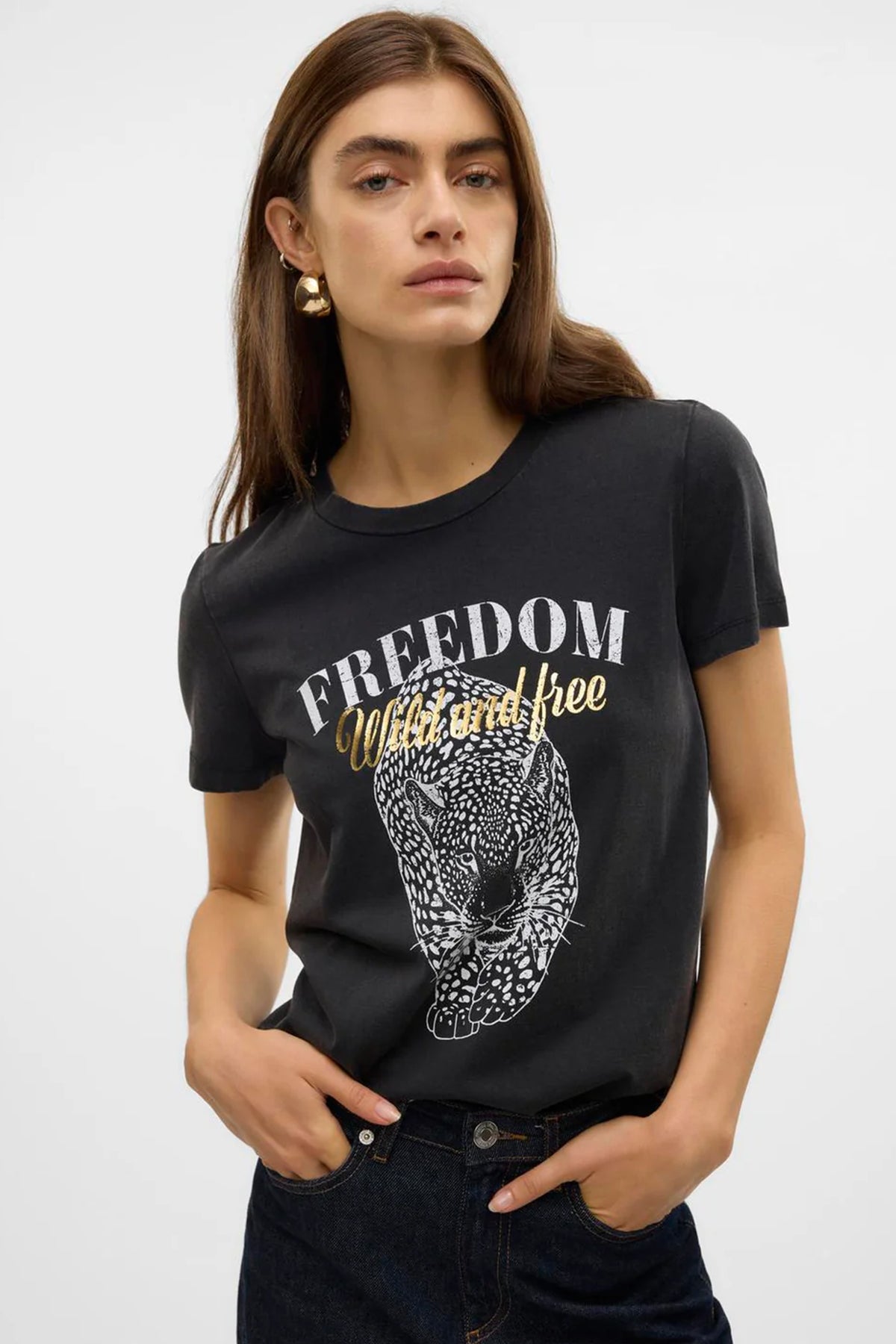 Vasta Black Acid Wash Freedom Graphic Tee