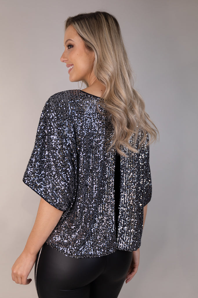 Avani Silver Sequin Cape Top