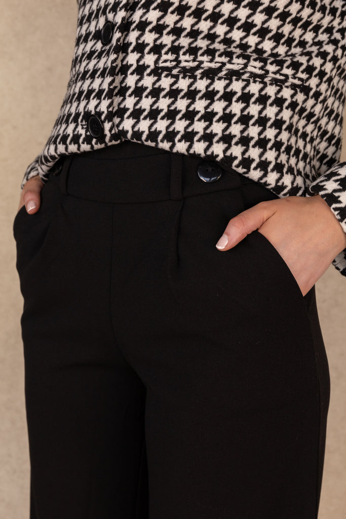 Black Geggo Long Button Trousers