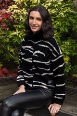 Eline Black & White Print Teddy Zip Fleece