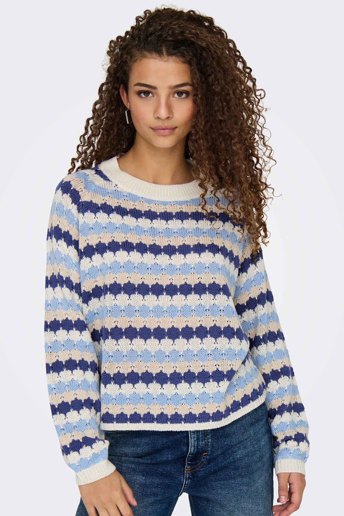 Sun Blue & Beige Stripe Open Knit